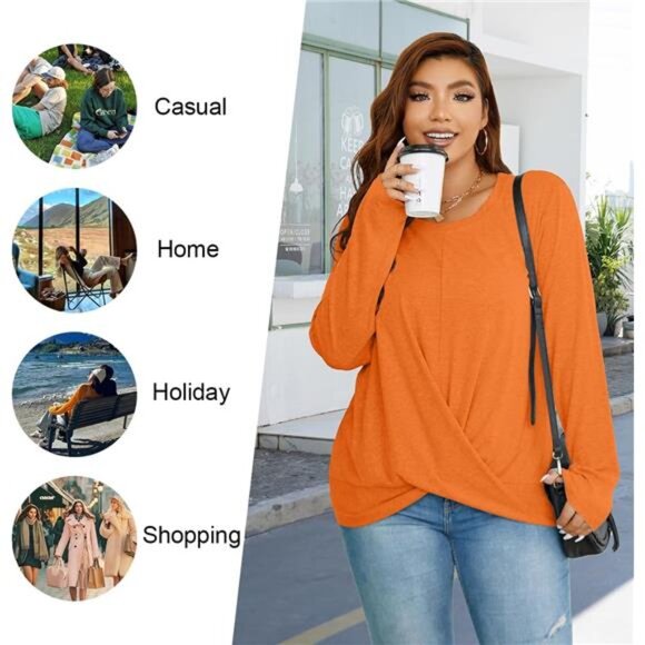 Front Twist Detail Tunic Top - Cozy Long Sleeve Sweater for Leggings - Picture 5 of 6